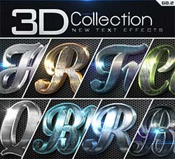 极品3D金属质感的PS图层样式：New 3D Collection Text Effects GO.2